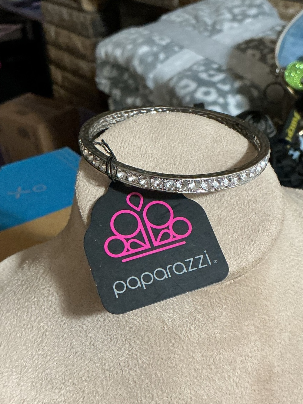 paparazzi Silver Sparkle Crystal Bangle Bracelet